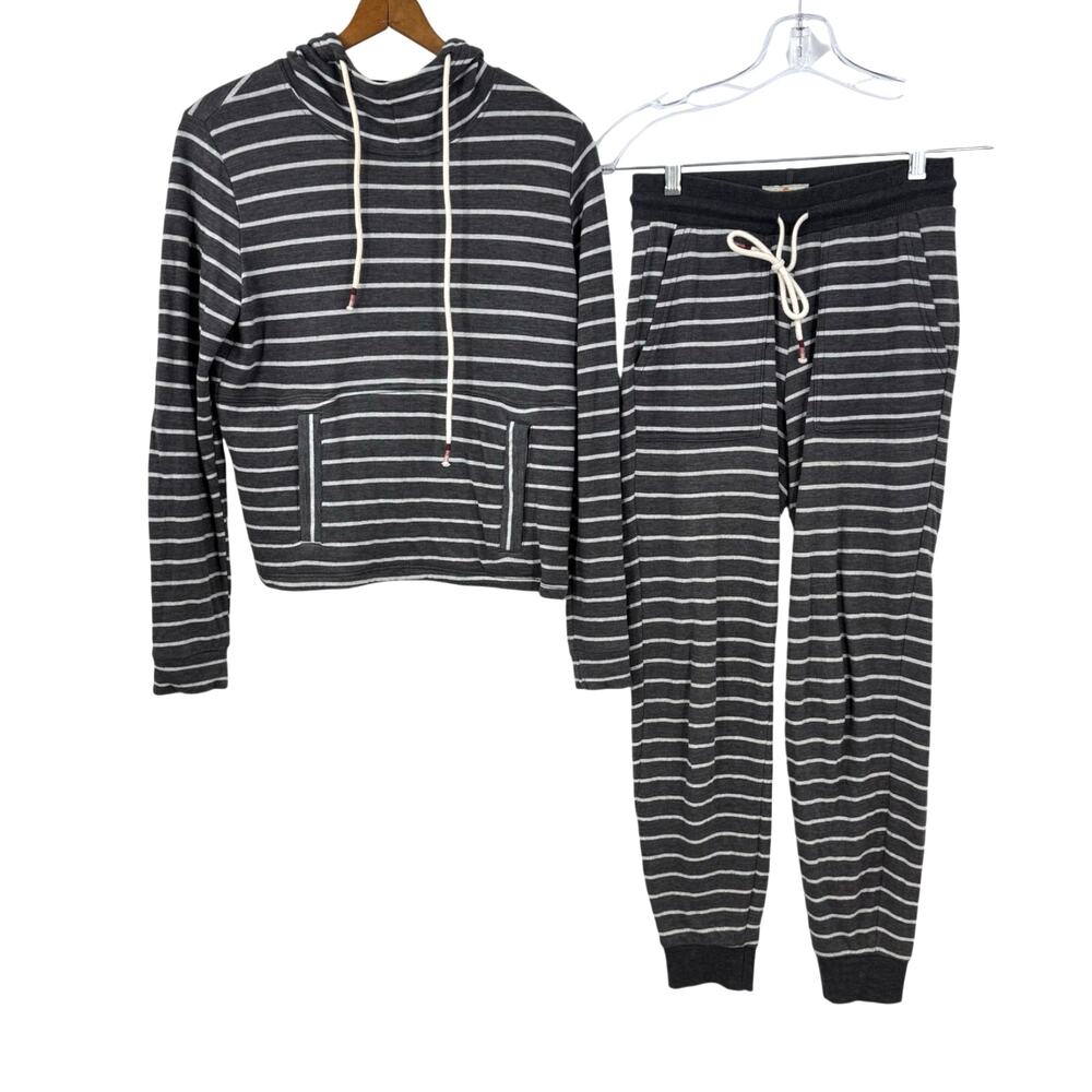 Marine Layer Double Knit Striped Jogger Set Lounge XS Womens Gray Striped Hoodie